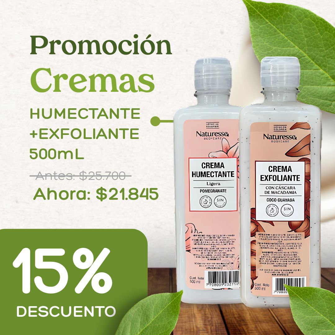 Crema humectante de 500ml + Crema exfoliante 500ml 15% DESCUENTO