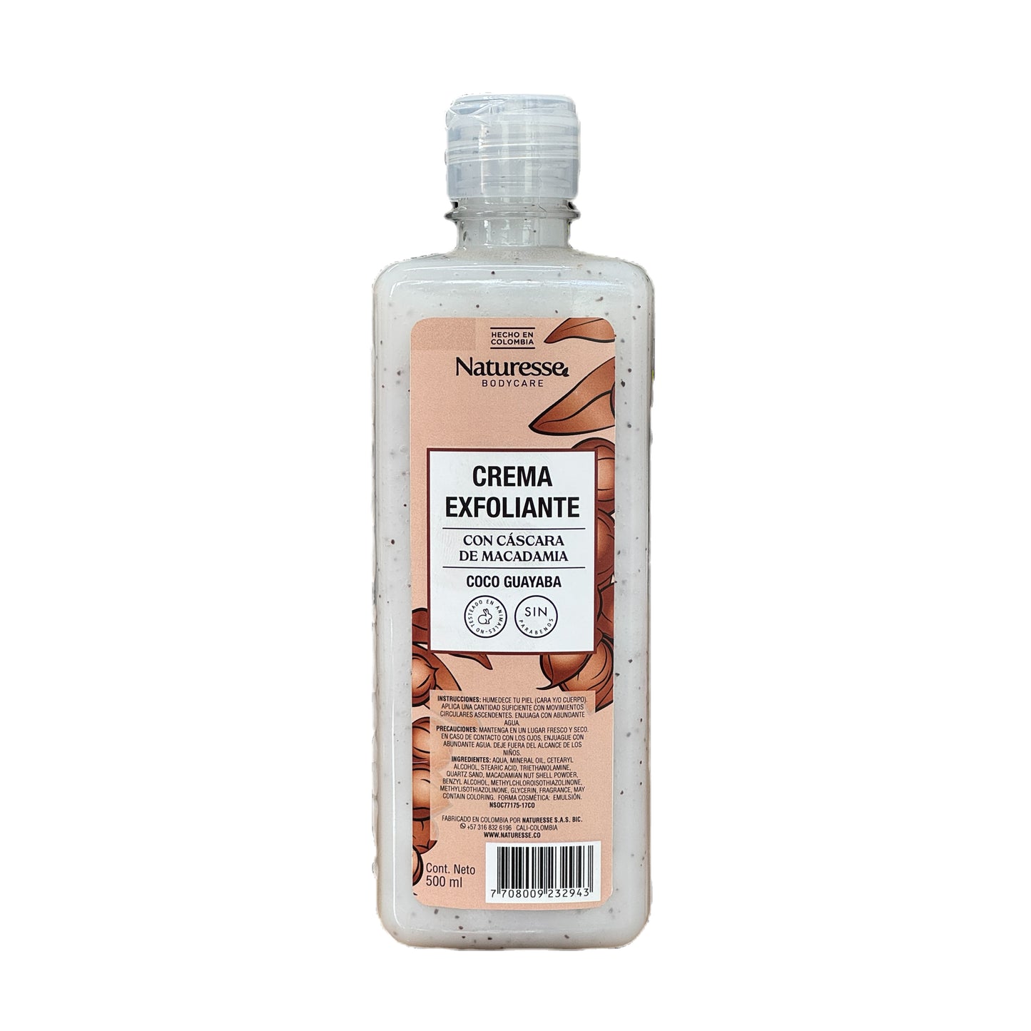 Crema Exfoliante con Cáscara de Macadamia Coco Guayaba 500ml