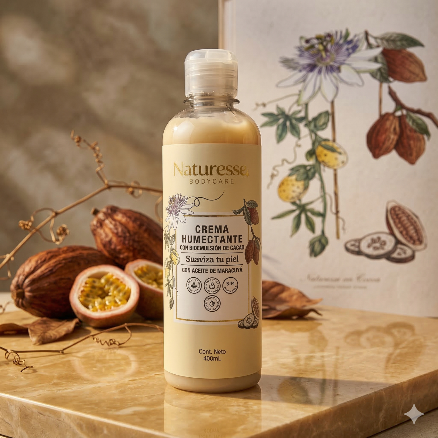 Crema  Bioemulsion de Cacao aceite maracuya x 400 ml